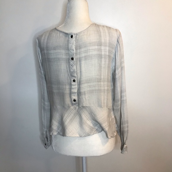 Cloth & Stone Gray Plaid Long Sleeve Shirt Ruffle - Picture 4 of 8